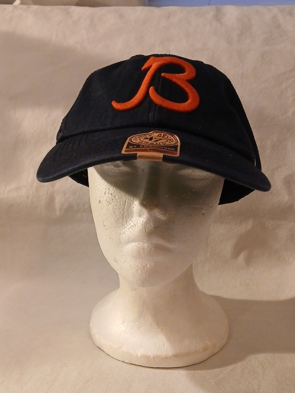 Chicago Bears Mens Large Navy Blue Baseball Cap Hat Orange 'B' NFL Football